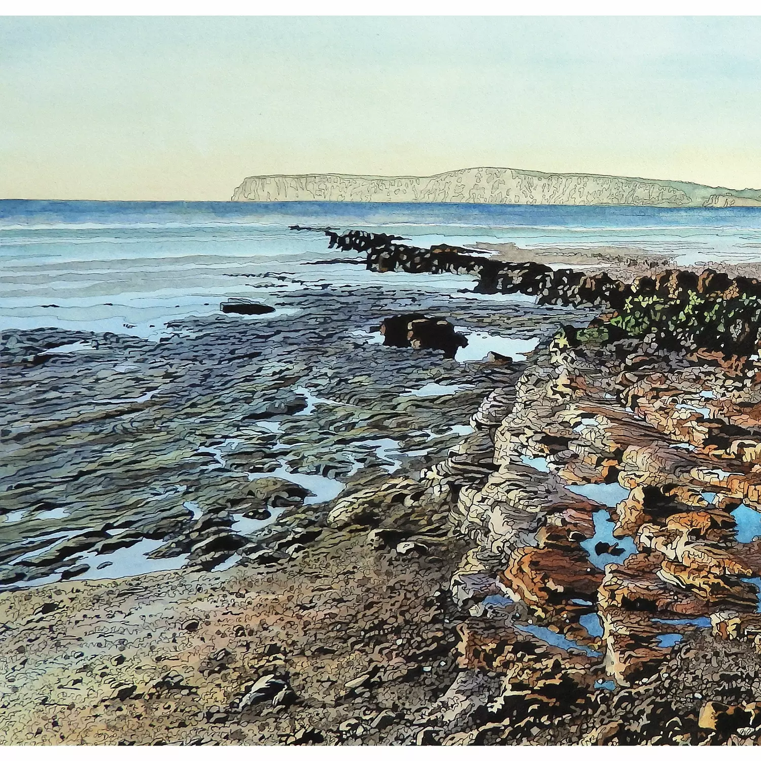 Compton Bay in Pen & Ink and Watercolour